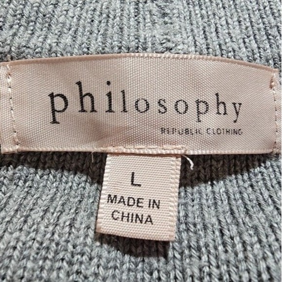 Philosophy Grey Knit Wool Blend Deep V-Neck Button-Front Cardigan, Size Large - Picture 2 of 7